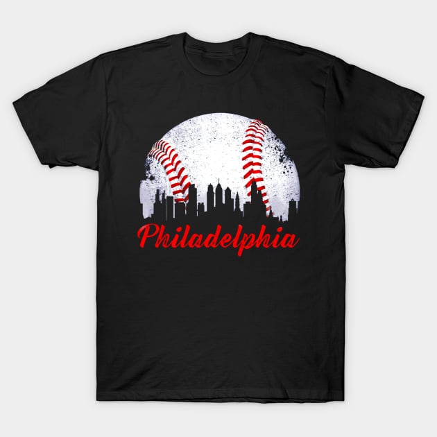 Philadelphia Downtown Baseball Philly Skyline T-Shirt by Chicu